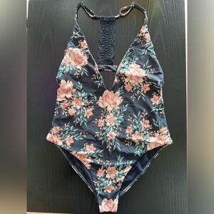 Billabong Navy One-Piece Swimsuit with Pink Floral Print